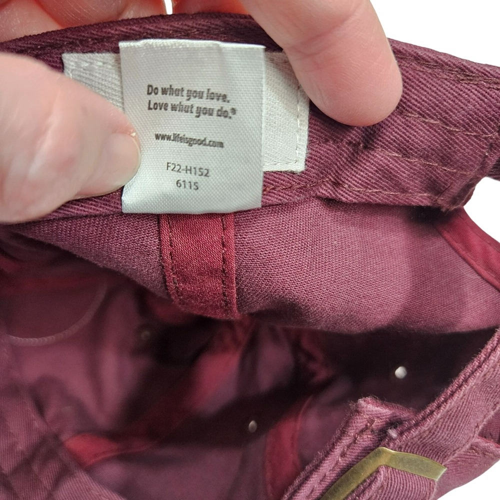 Life Is Good Cotton Baseball Cap With Quote Stop & Smell The Campfire Burgundy A - Picture 6 of 12